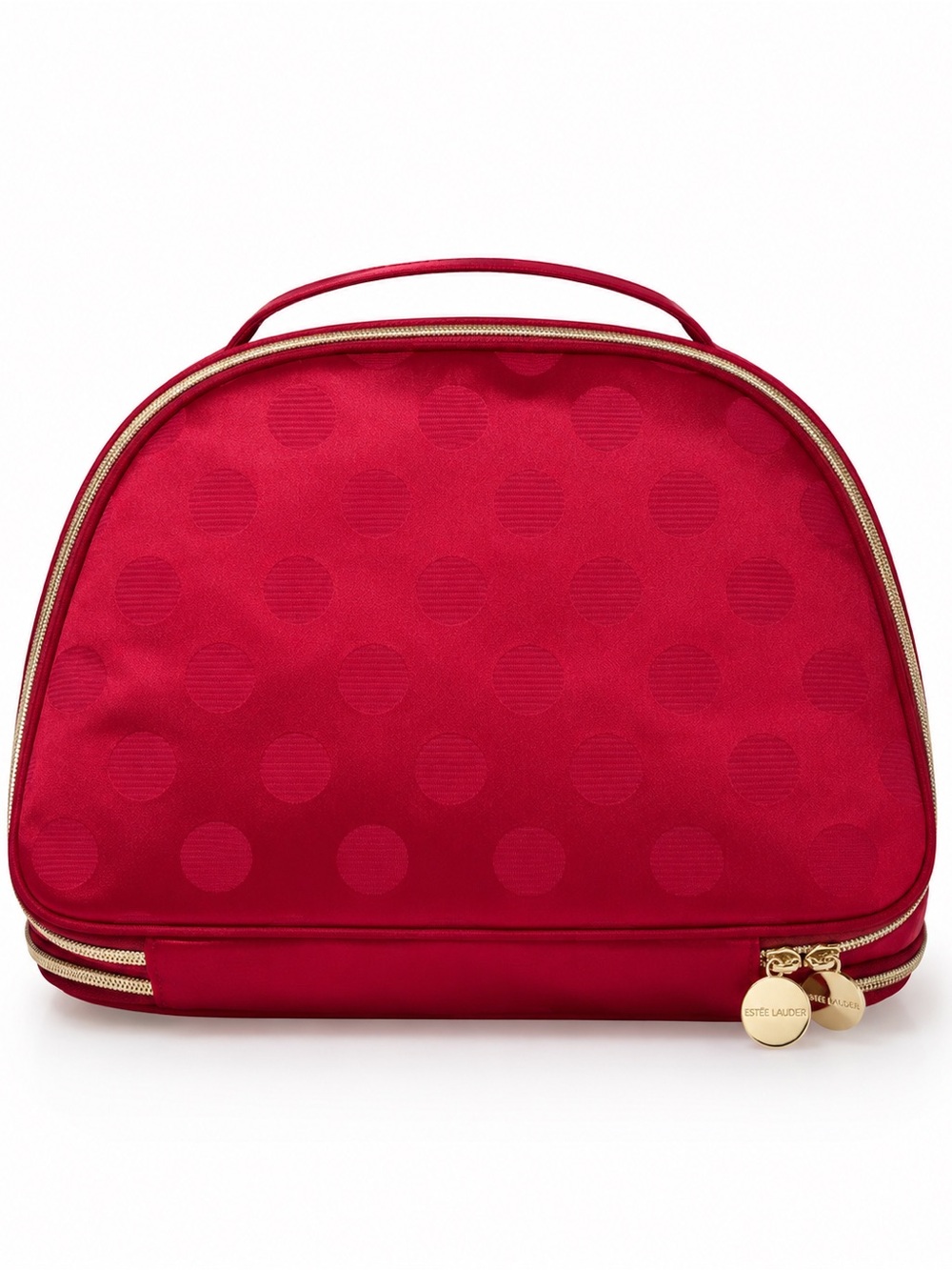 Estee Lauder Red Dot-Pattern Cosmetic Train Case with Gold Accents